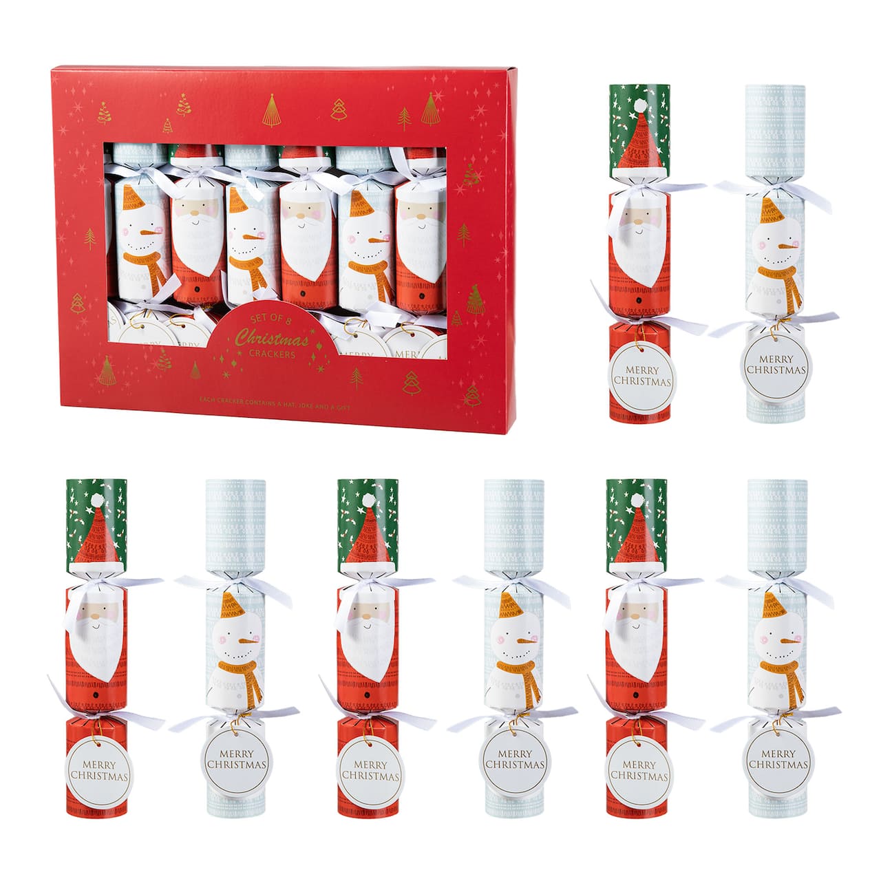 Glitzhome® 10" Christmas Santa & Snowman Party Cracker with Gift Contents, 8ct.